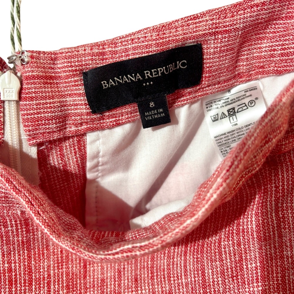 Banana Republic Linen Blend Red Striped Sailor Button Pant Cream Stripe Wide Leg - Picture 3 of 6
